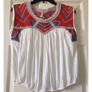 Free People Chevron Embroidered Disco Top Red-White Size xsmall